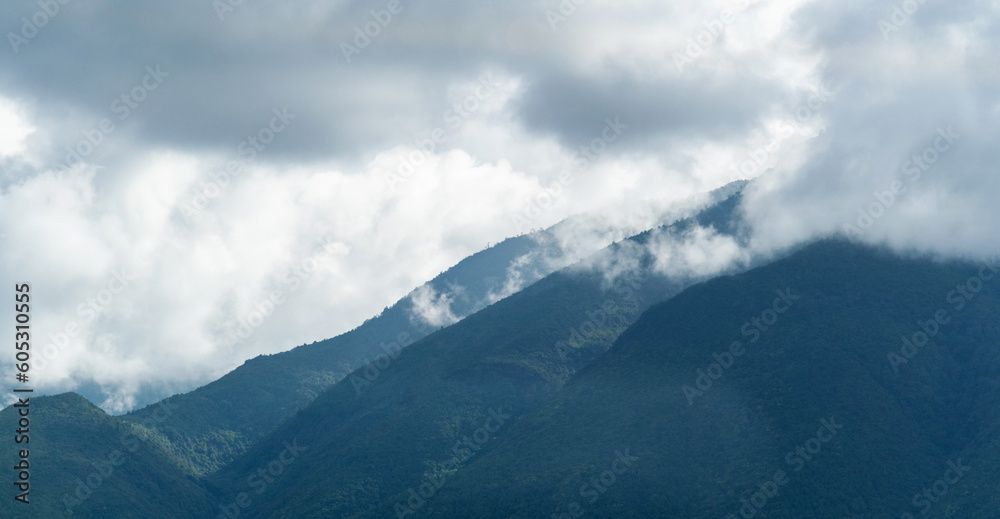 Jade Dragon Snow Mountain covered with fog