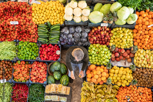 Top view of popular Melike Hatun Bazaar or kadinlar pazari (Women Bazaar) that is a traditional Turkish grocery bazaar where people buy