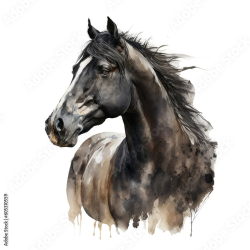 Horse portrait watercolor clipart. Generative AI illustration