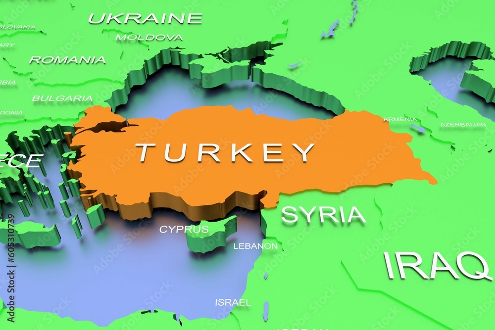 3D rendered map of COVID-19 virus pandemic in Turkey
