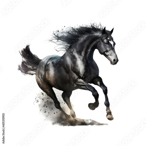 Running horse watercolor clipart. Generative AI illustration