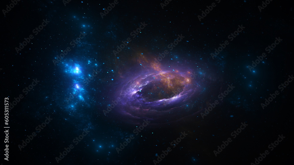 Universe Space scene with planets, stars and galaxies, nebula. Panorama. Template banner. 3d render