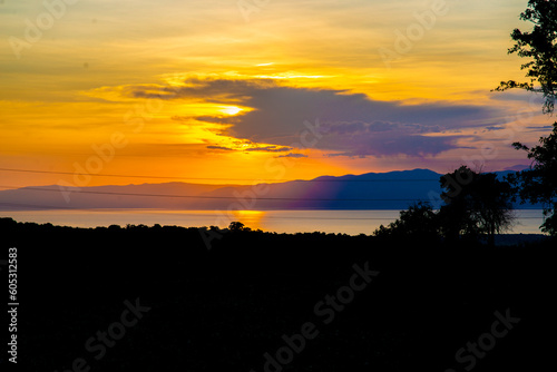 Sunset over lake Albert in the great East African rift valley