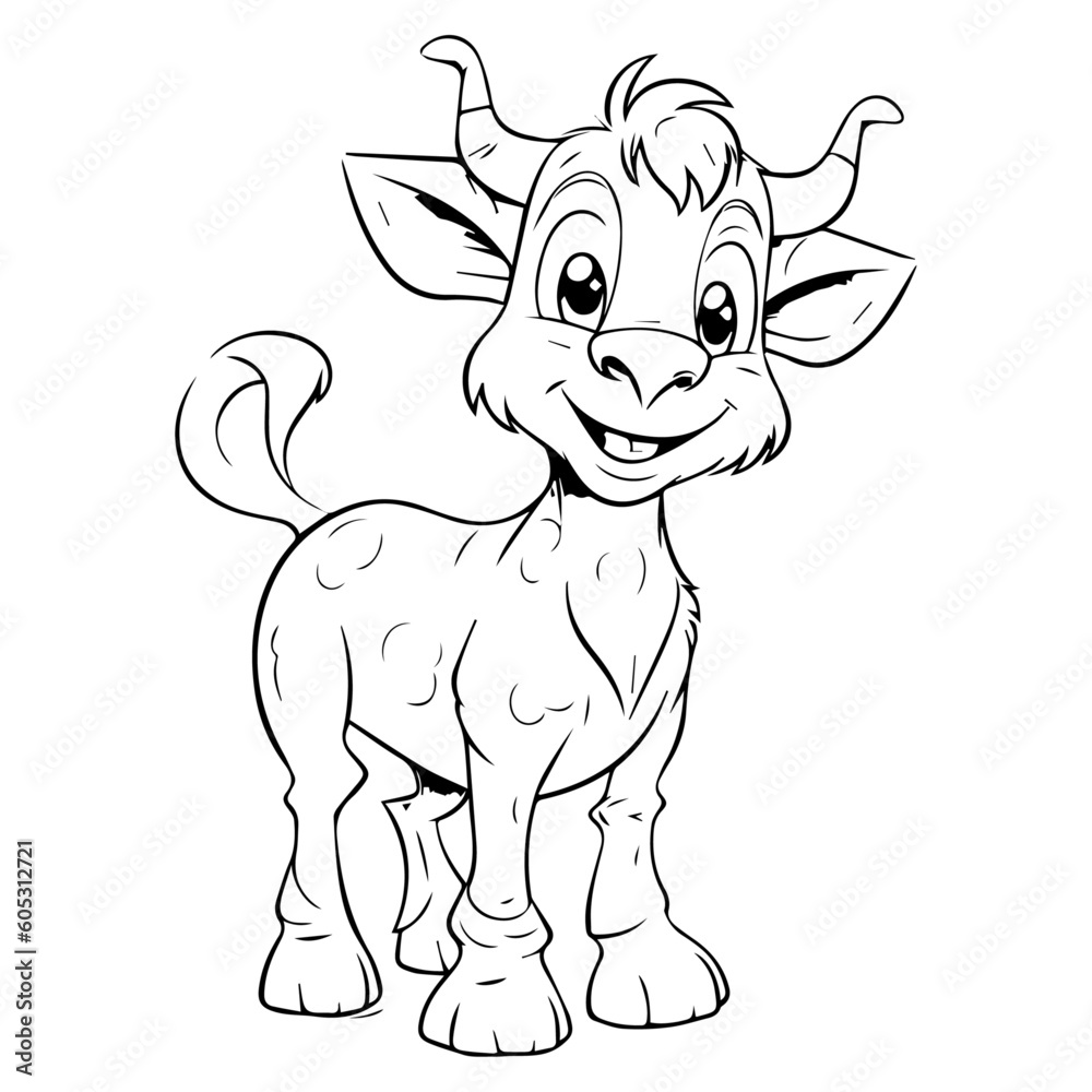 Fototapeta premium Cow: Vector, Line art, Coloring, Wildlife, Animal, Cute