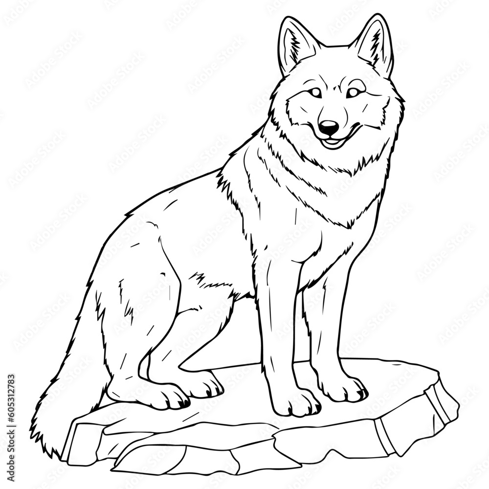 Wolf: Vector, Line art, Coloring, Wildlife, Animal, Cute