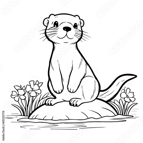 Fototapeta Naklejka Na Ścianę i Meble -  Otter: Vector, Line art, Coloring, Wildlife, Animal, Cute