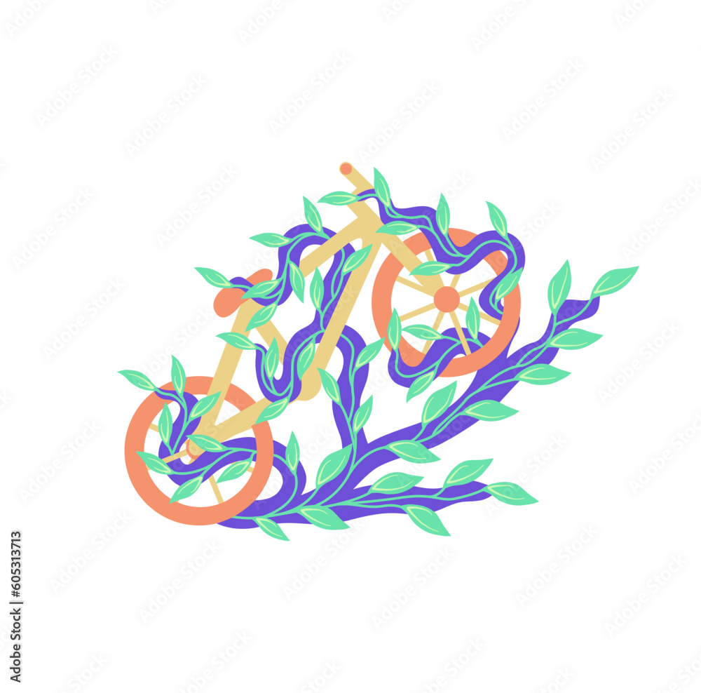 Fototapeta premium Bicycle entwined by vines. Vector illustration. Suitable for decoration or wall display.