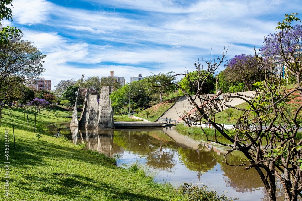 Beautiful shot of the Amphitheater and Lake Vitoria Regia in the city of Bauru, Sao Paulo