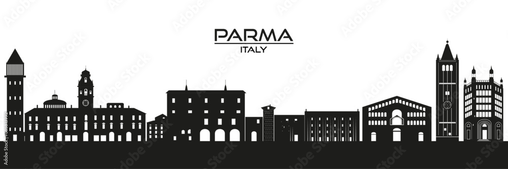 Italy, Parma skyline, city Parma, Parma cityscape with famous landmarks, city sights, landscape.