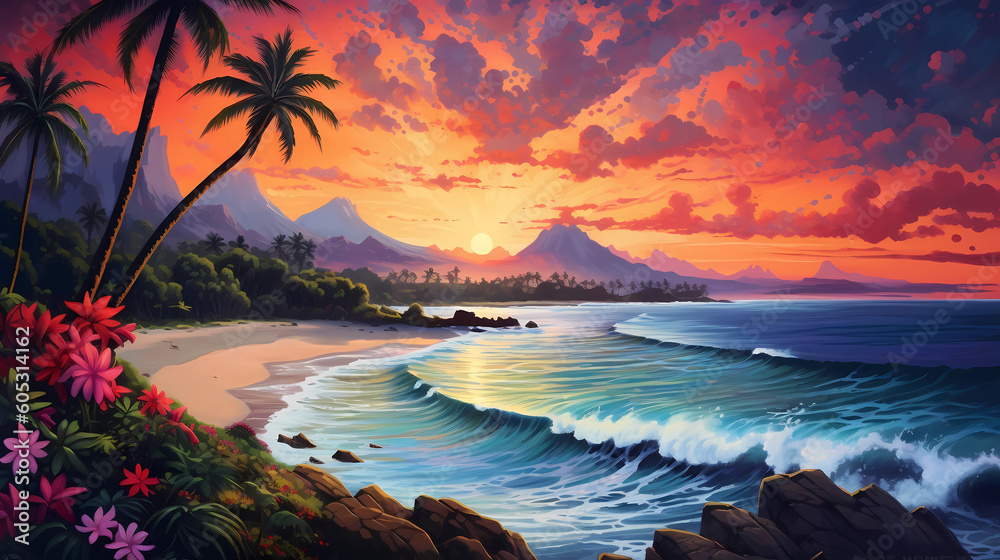 Illustration of a beautiful view of Hawaii, USA