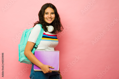Beautiful teen student going to junior high school