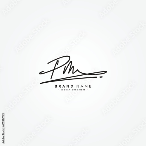 PM Simple Signature Logo - Handwritten Vector Template for P and M Logo