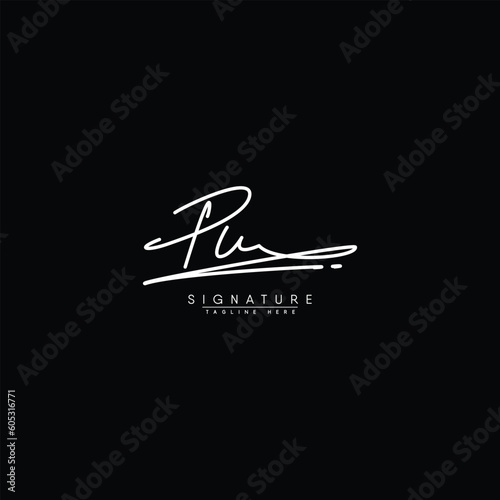 Handwritten Signature logo for Initial Letter PU - Vector Logo Template for Alphabet P and U