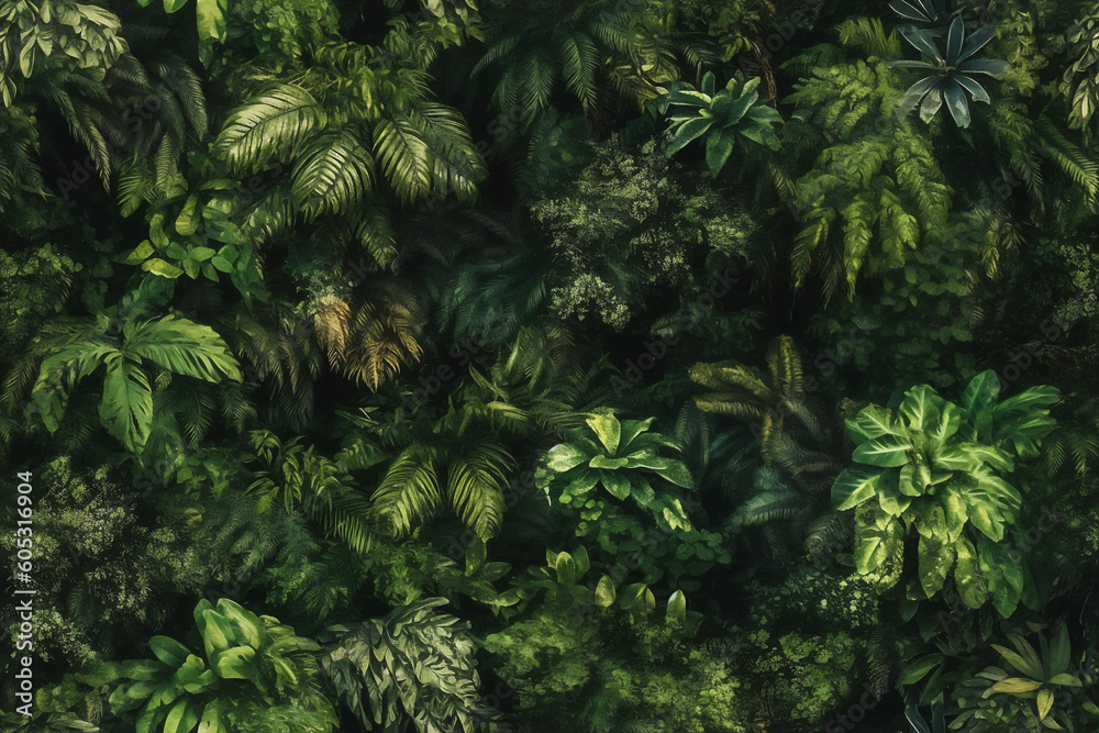 AI generative seamless tropical forest background. AI generative seamless tropical forest background.
