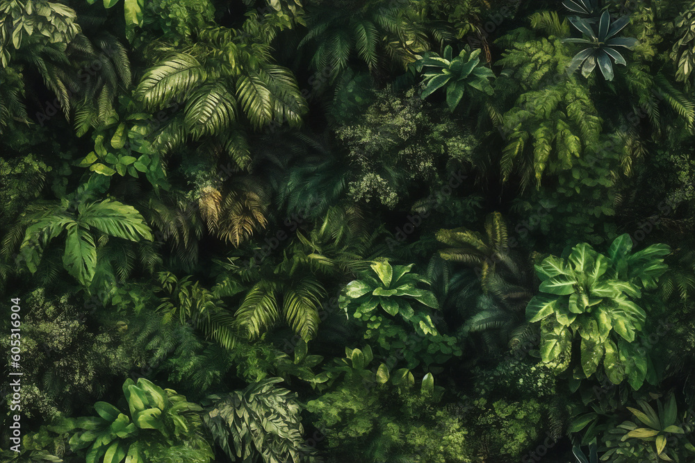 AI generative seamless tropical forest background.