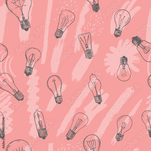 Light bulb. Vector seamless pattern. Trending illustrations for t-shirt prints, posters, labels, music covers.