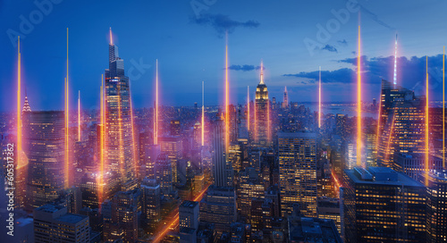 Fotografia Smart New York City wireless network connection and cityscape