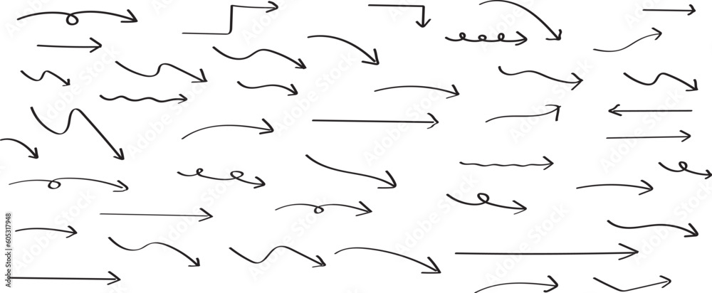 かわいい手書きの矢印セット　   Hand drawn cute vector arrows set - obrazy, fototapety, plakaty 