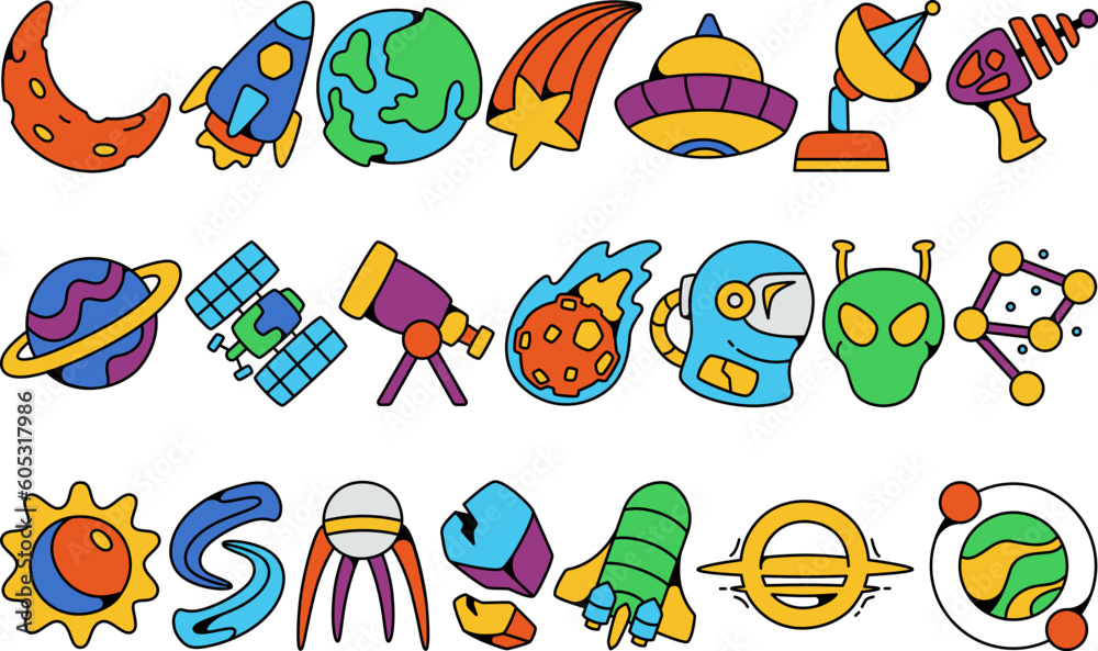Space Related Illustration Icon Set