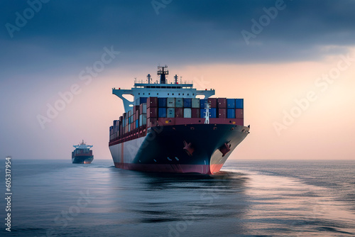 cargo ship in the sea two container ships. generative ai edited