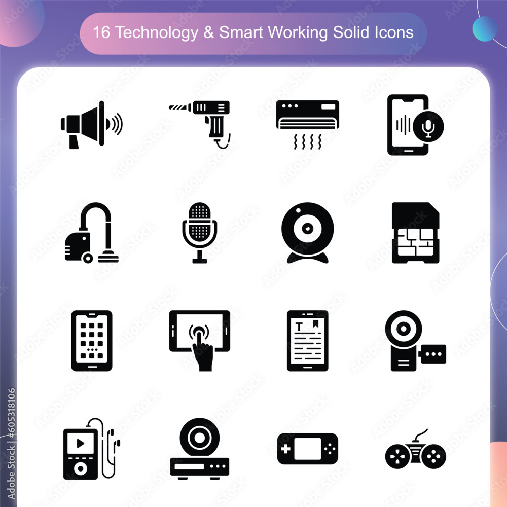 Technology & Smart Working Vector Solid icon set illustration Set 03 Technology & Smart Working Vector Solid icon set illustration Set 03