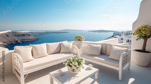 Generative ai of A Luxury apartment terrace in Santorini © pbombaert