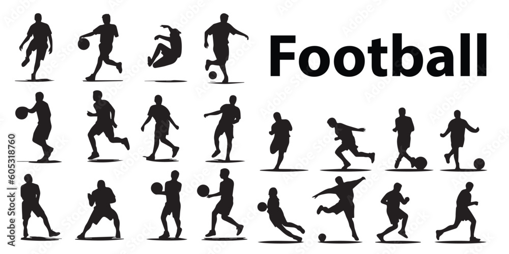 A black and white picture of a soccer player vector set. A black and white picture of a soccer player vector set.