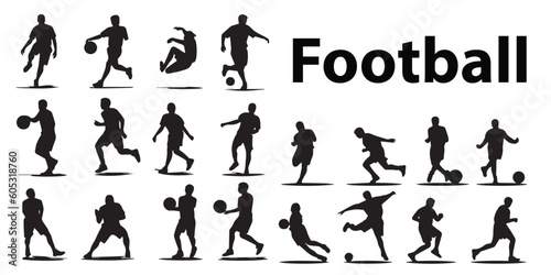 A black and white picture of a soccer player vector set.