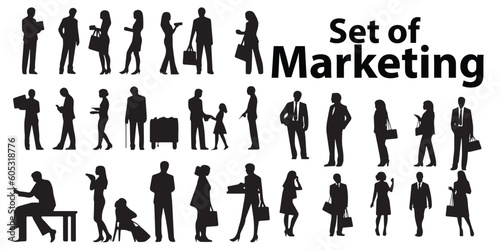 Silhouettes of people in the market vector set.