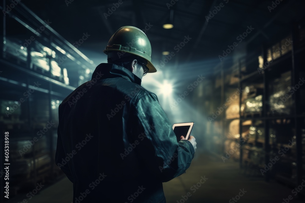 Warehouse stock engineer ensures accurate goods check-in using barcode scanner. Logistics for transportation and distribution. Stock manager manages operations with laptop. AI-generated.
Warehouse stock engineer ensures accurate goods check-in using barcode scanner. Logistics for transportation and distribution. Stock manager manages operations with laptop. AI-generated.