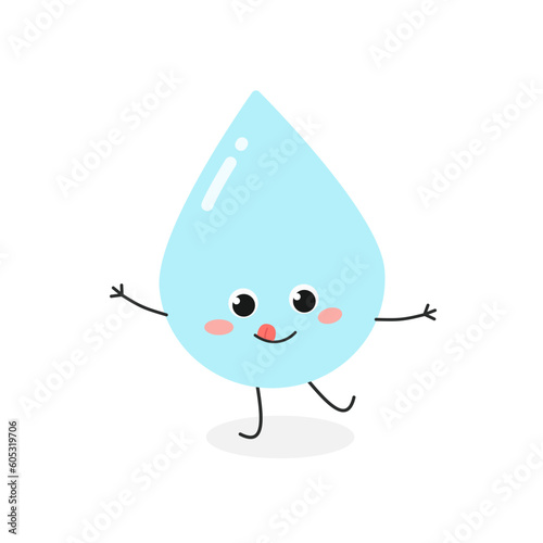 Cheerful cartoon water drop character vector illustration