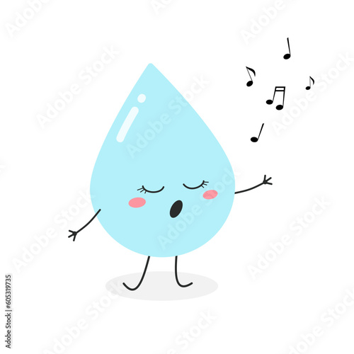 Cute cartoon water drop singing vector illustration
