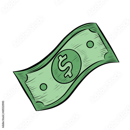 Vector Engraving Style Dollar Bell Isolated on White Background. Hand Drawn Dollar Paper Vector cash money or dollar bill engraving style icon. Vintage money line icon Design. USD logo illustration.