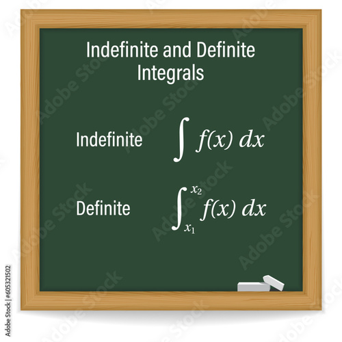 Indefinite and Definite Integrals. Algebra. Symbol. Math. Vector illustration.