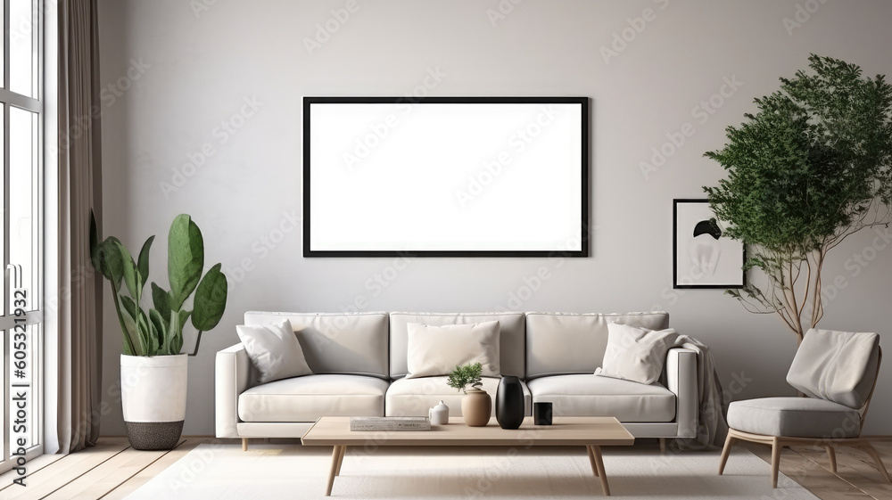 mock up poster frame in modern interior background, living room, Scandinavian style, 3D render, 3D illustration mock up poster frame in modern interior background, living room, Scandinavian style, 3D render, 3D illustration