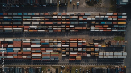 Well-arranged shipping containers in a storage yard. Effective logistics and streamlined distribution. AI-generated.