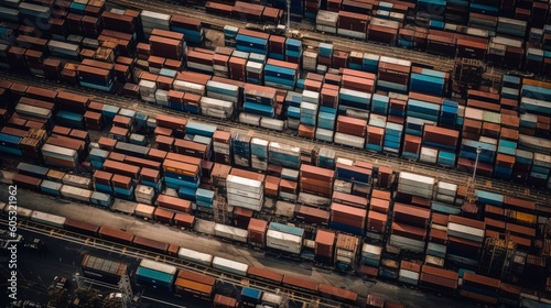 Stacked shipping containers create an efficient storage system. Logistics and distribution are seamlessly managed. AI-generated.