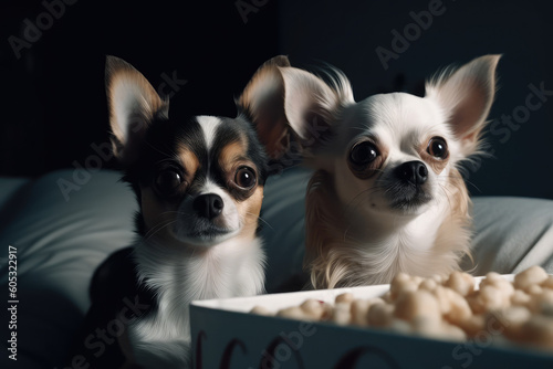 cute chihuahuas watching a movie  generative AI
