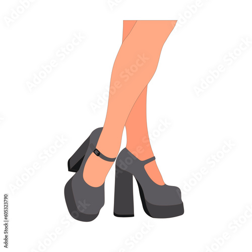 Slender, young female legs in a pose. Shoes stilettos, high heels. Walking, standing, running, jumping, dance. Women shoe model