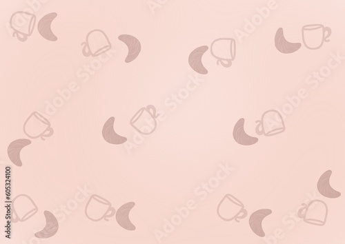 Print cup of coffee with croissants, powder color, jpeg