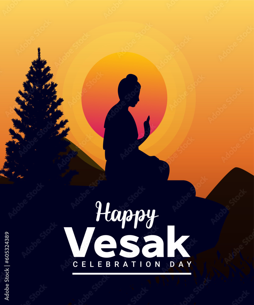 Poster for happy vesak day with a buddha vector.