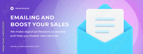 Emailing boost sales digital marketing strategy development social media banner 3d icon vector