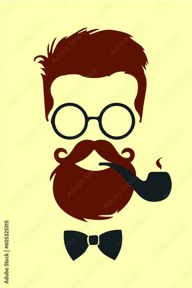Smoking Cartoon Hipster: Flat 2D Vector Illustration with Beard, Glasses, and Cigarette