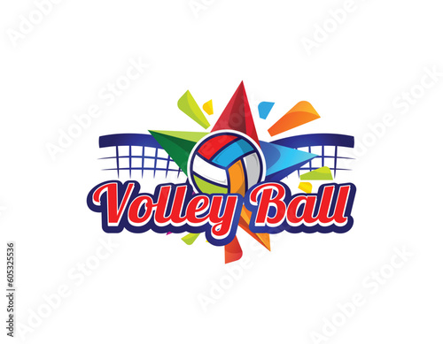 Colorful Volley Ball with Net Logo Design Template