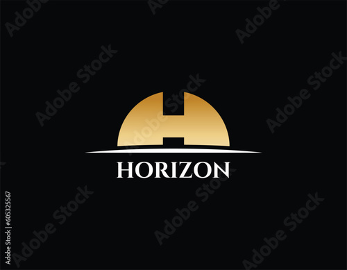 Simple Gold Letter H Horizon Logo Design template