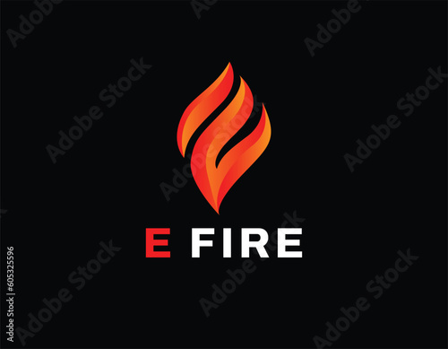 Simple Letter E Fire Flame Logo Design Template