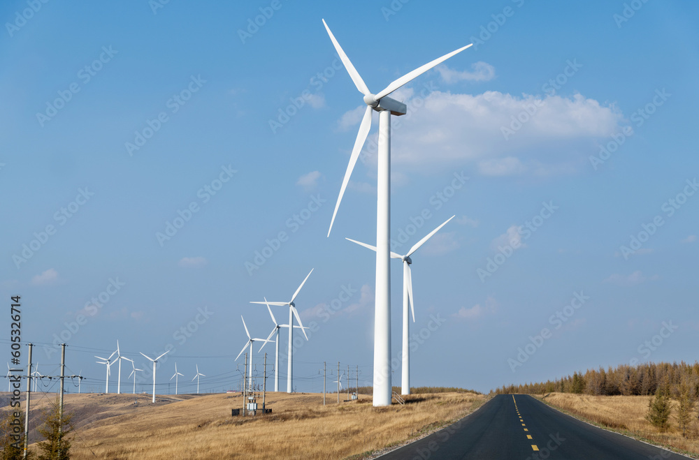 Landscape of highway and windmills Landscape of highway and windmills