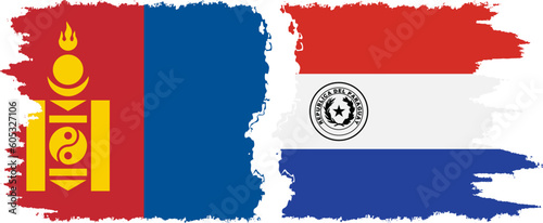 Paraguay and Mongolia grunge flags connection vector
