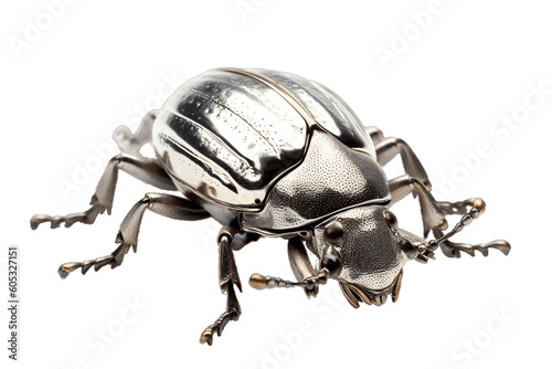 Shiny Silver Beetle Isolated on transparent background, Generative Ai