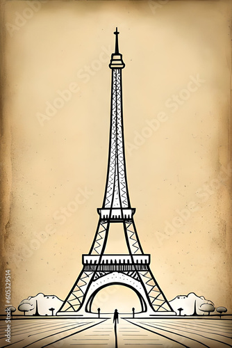 Eiffel Tower pencil drawing. AI generated illustration